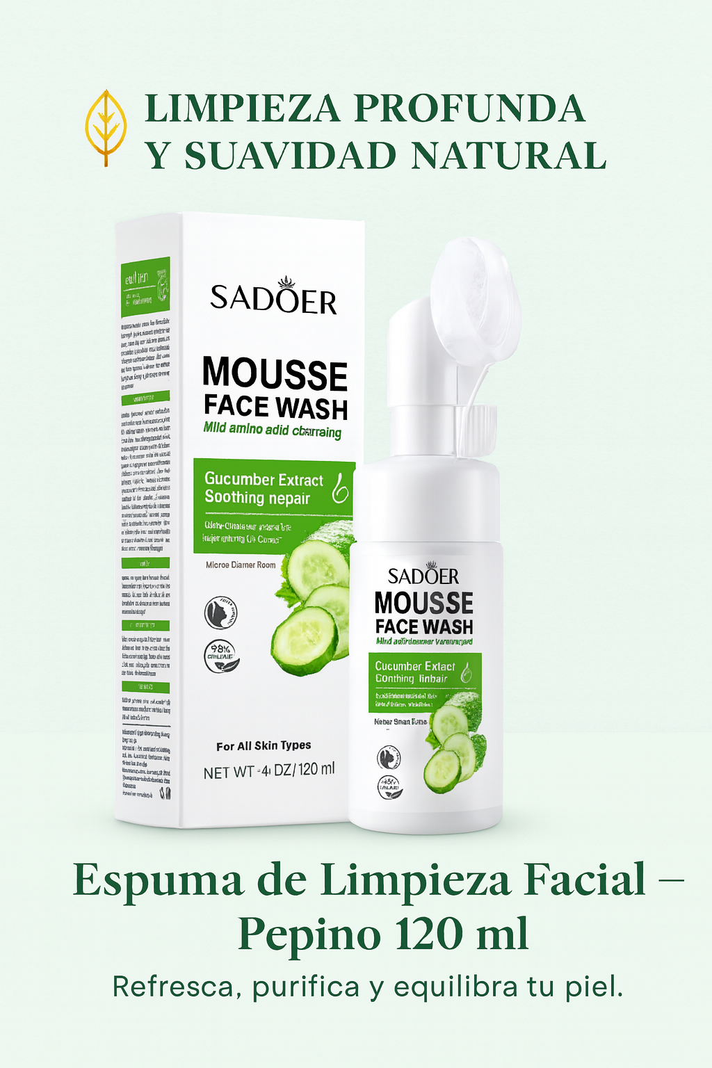 Espuma de Limpieza Facial – Pepino 120 ml | Sadoer